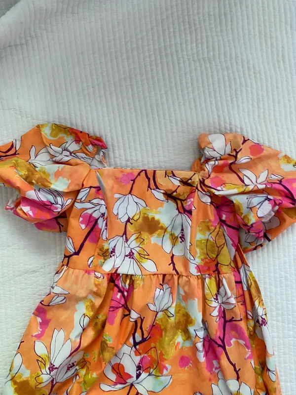 orange pink white cherry blossom dress - Image 2