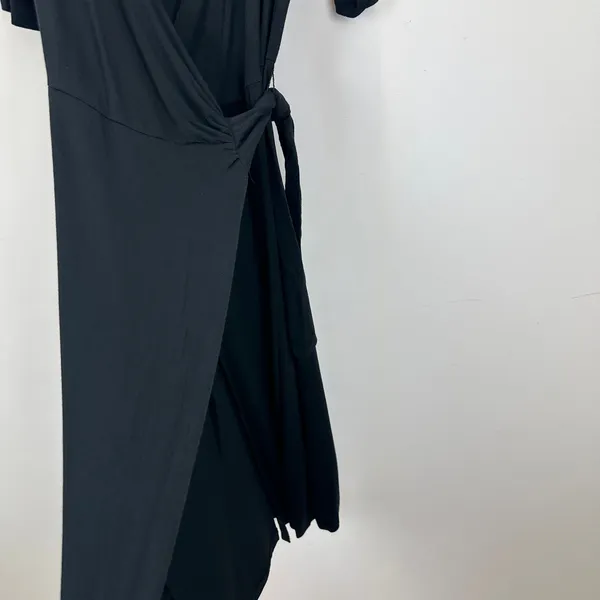 Lulus Forget Me Knot Black Midi Wrap Dress Stretch Jersey Knit Casual Medium NWT - Image 10