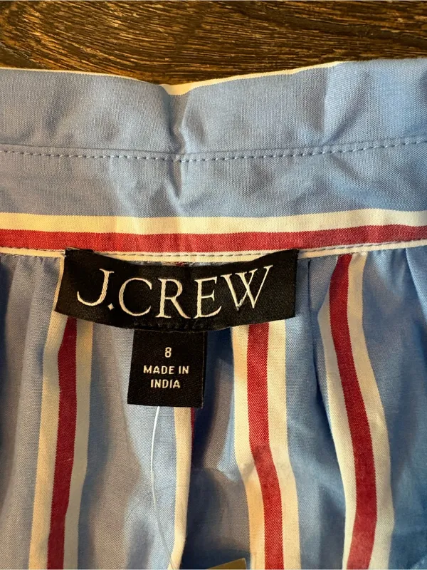 J.Crew Sleeveless Shirtdress Womens 8 Blue Red Striped NWT CW436 Drawstring - Image 9