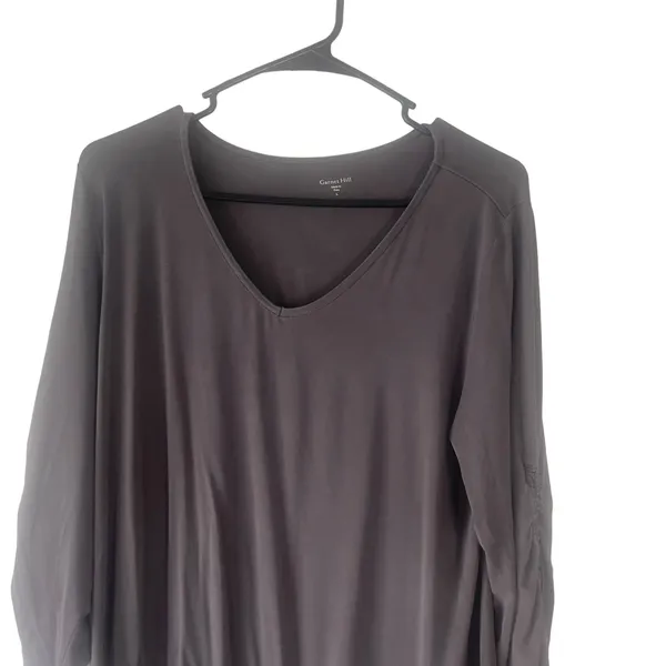 Garnet‎ Hill Women's Size Large Grey Soft Tencel Rouched Sleeves Tunic Top - Image 2