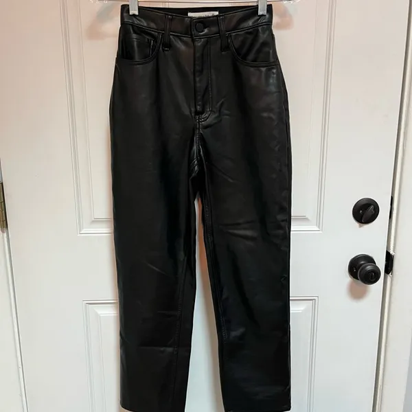 Abercrombie & Fitch‎ Ankle Straight Ultra High Rise Faux Leather Pants Sz 25 / 0 - Image 4