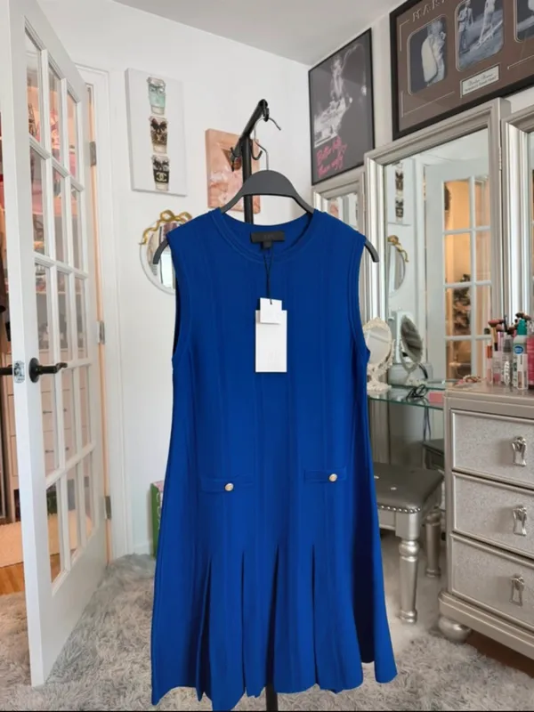 Zara Royal Blue Sleeveless Pleated Mini Dress - Image 8