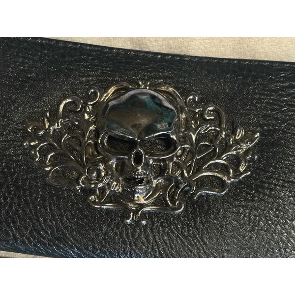 Skull Metal Wallet Wristlet Zip Around Many Slots Clean Inside Rock Biker - Image 2