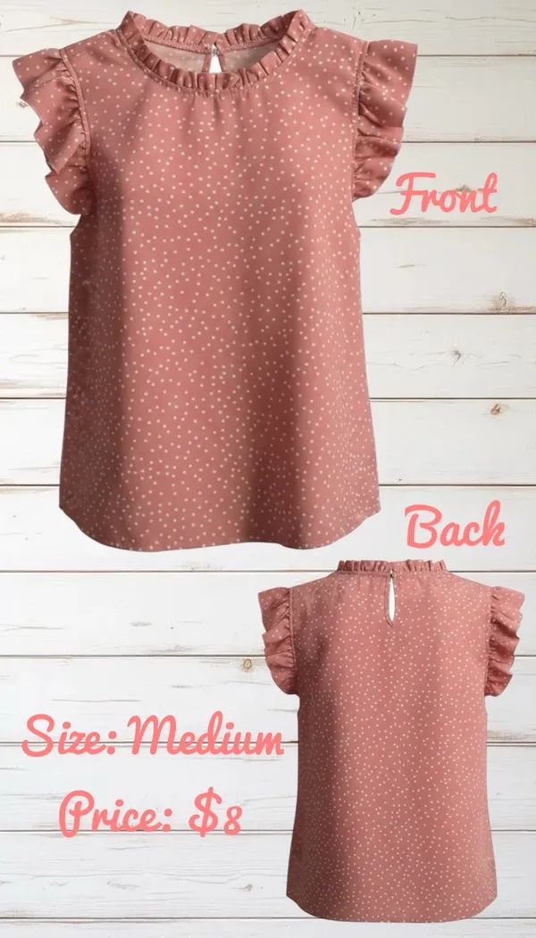 Dusty Rose Polka Dot Blouse Pink Size M - Image 2