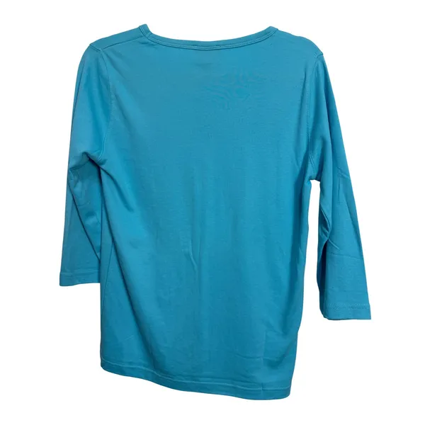 Isaacs Designs Casuals Blue Wine Glasses Rhinestone 3/4 Sleeve Top Small 7006‎ - Image 6