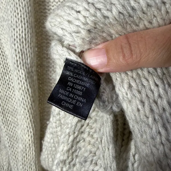 360 Cashmere‎ Wool Blend Open Front Cardigan Oatmeal Grey Chunky Knit Small - Image 6