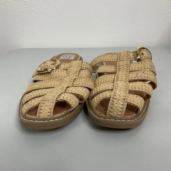 DV Dolce Vita Falcun Woven Raffia Fisherman Slide‎ Sandals Beige Gold Buckle 7.5 - Image 2