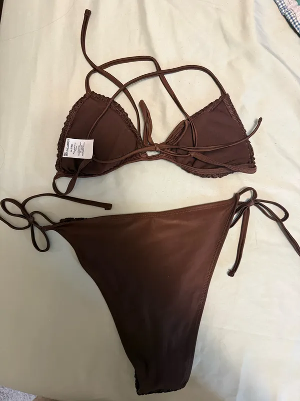 No Boundaries Brown Crochet Triangle Bikini Set - Image 6