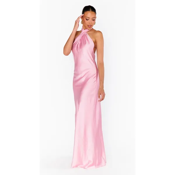 Show Me Your Mumu Jasmine Halter Maxi Dress Light Pink Luxe Satin Size Small - Image 4