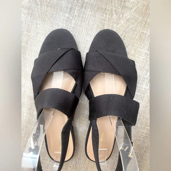 & Other Stories Black Twill Slingback Buckled Sandals Women’s 8 Wide Strap Flats - Image 5
