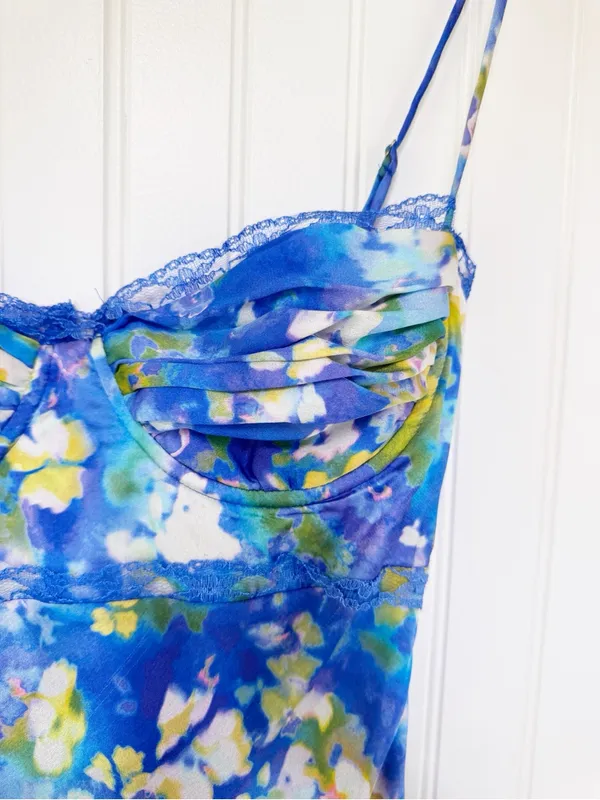 ASTR the Label Florianne Blue Floral Maxi Slip Dress Small Bustier Wedding Guest - Image 6