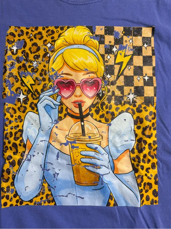 Comfort Colors Flo Blue Short Sleeve Tee with Princess Coffee Pop Art - Image 4