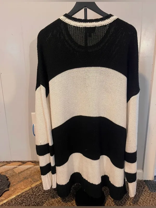 Show Me Your Mumu Ski oversized Sweater black and white knit block design XXL - Image 4