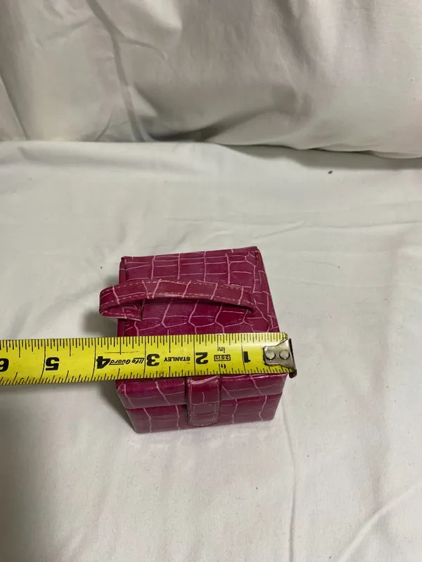 Pink Faux Croc Travel Jewelry Box Case Organizer Ring Holder Mirror Compact - Image 4
