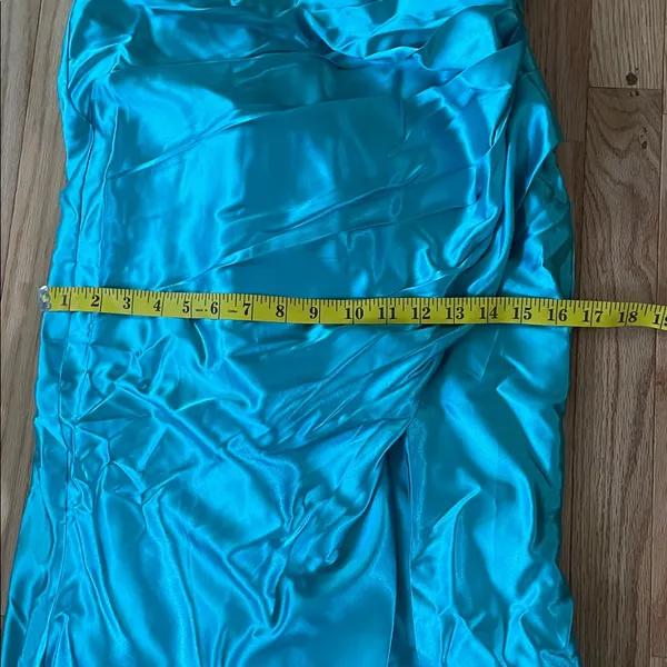 Formal Gown Womens 6 Blue Satin Strapless Slit Dress Evening Bridesmaid Wedding - Image 9