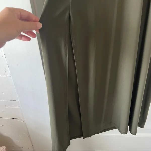 Bebe cowl neck spaghetti maxi strap dress in olive green size L - Image 6