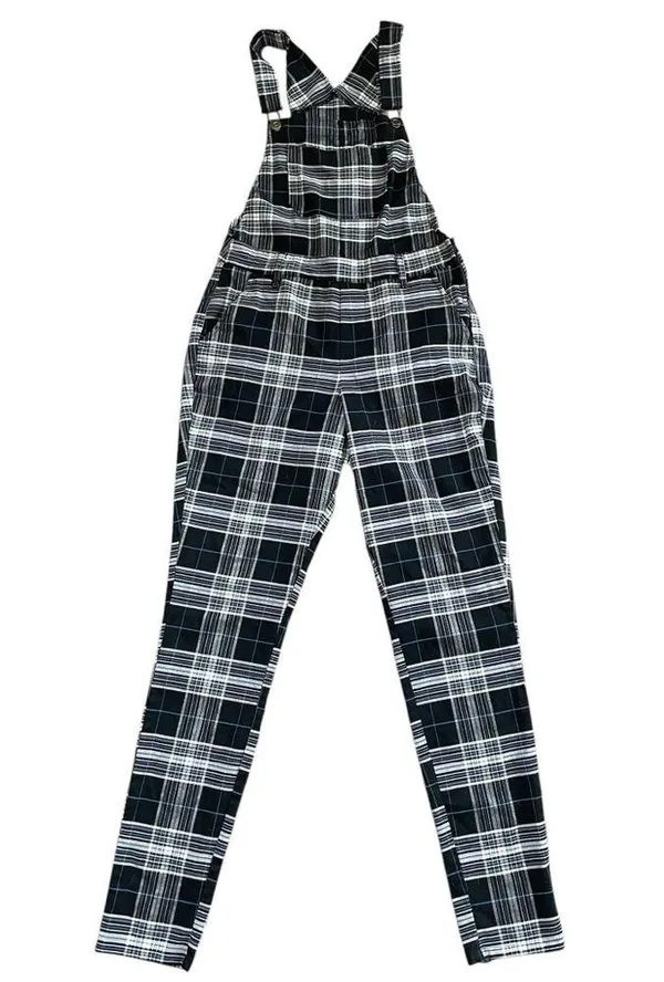 Hot Topic Gray Black Blue Goth Grunge Emo Scene Plaid Utility Overalls - Image 2