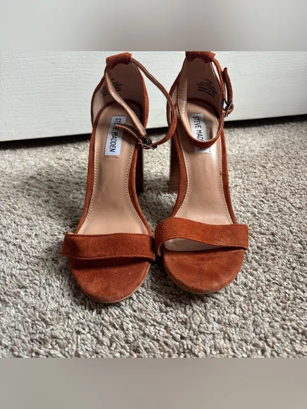 Steve Madden Carrson Cognac Brown Suede Heels Size 7.5 4" - Image 4