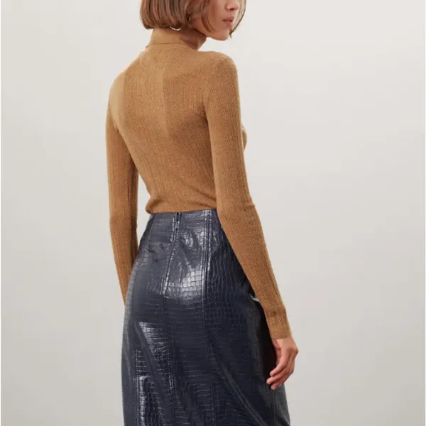 Tanya Taylor Camel Turtleneck Sweater XS Fitted Soft Merino Wool Designer $400 - Image 2