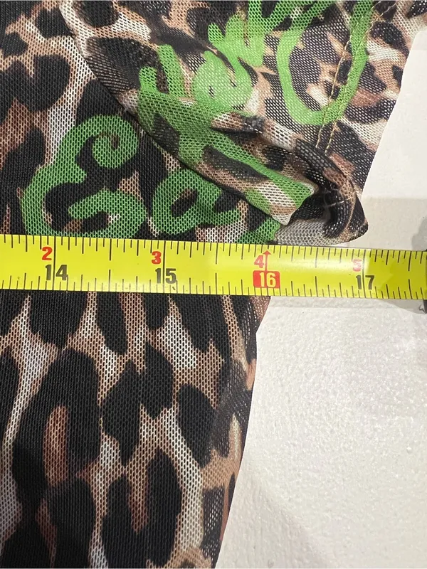 Ed Hardy mini dress with leopard print covered in green logo lettering - Image 7
