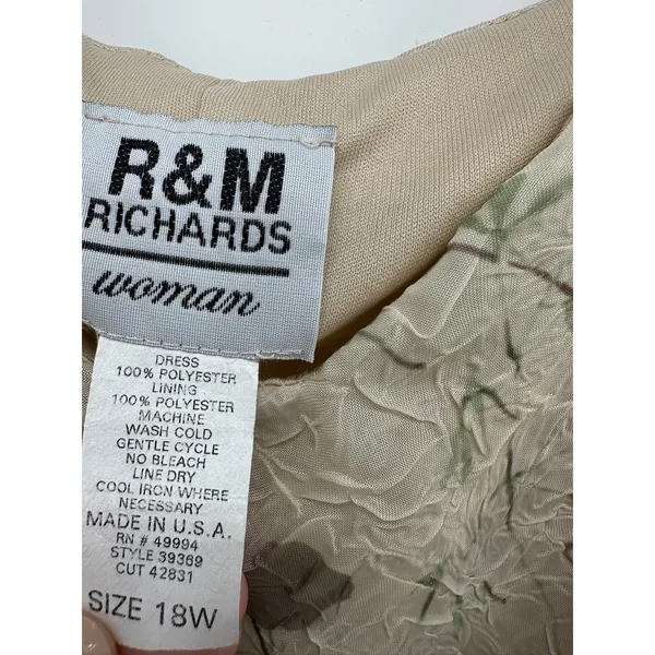 R&M Richards Woman Floral Crinkle V-Neck Midi Dress Beige Pink Size 18W - Image 8