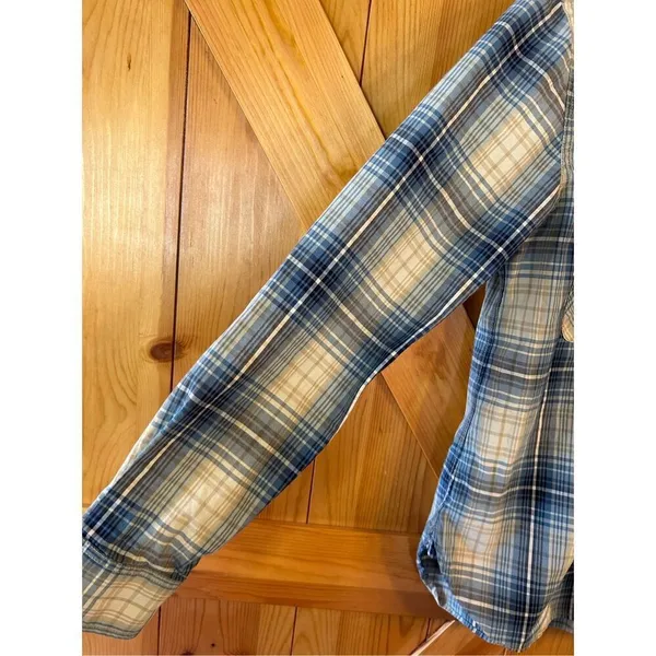 Ralph Lauren Jeans Co Blue Tan Khaki Plaid Cotton Shirt Small (4950) - Image 2