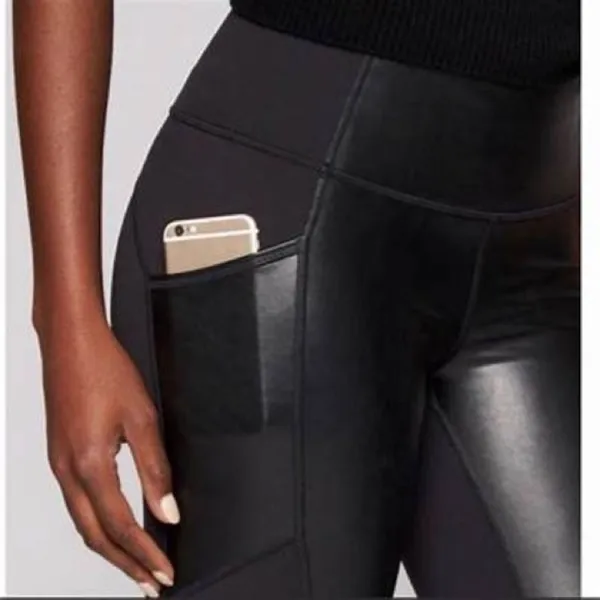 Athleta Faux Leather‎ Gleam Leggings Womens Medium Black High Rise Yoga Pants - Image 4