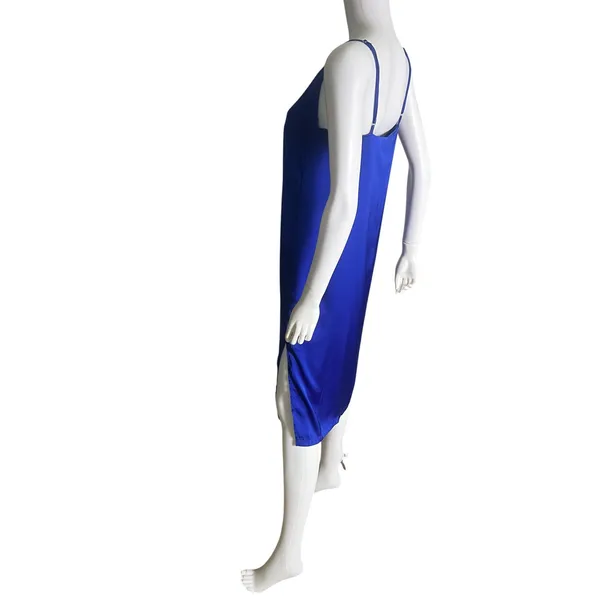 Shinestar Womens Satin Slip Dress Blue Midi Adjustable Straps Side Slit NWT S - Image 3