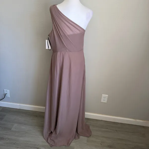 NWT Birdy Grey Kira Chiffon w Slit One Shoulder Toffee Bridesmaid Dress Womens L - Image 5