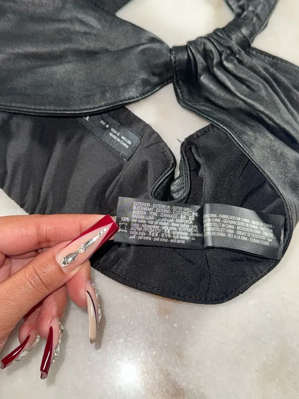 ZARA Black Leather One Shoulder Knot Crop Top Lambskin Stretch Band Small EUC - Image 9