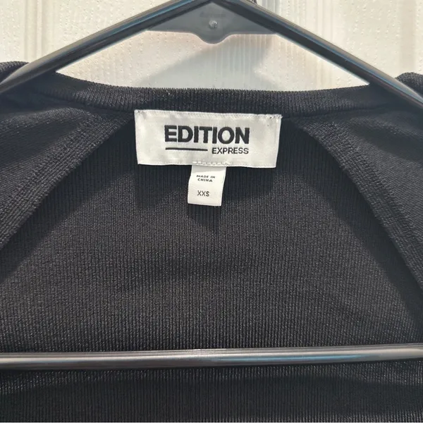 Edition Express Black Long Sleeve Cropped Top with Gold Buttons - Image 2