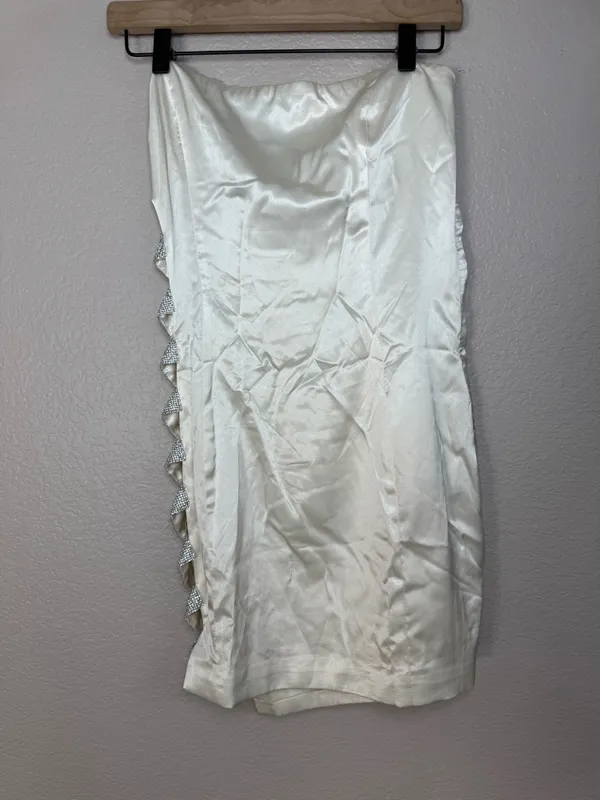 Meshki Alessia Diamante Ivory Rhinestone Strapless Mini Dress size Medium Bride - Image 11