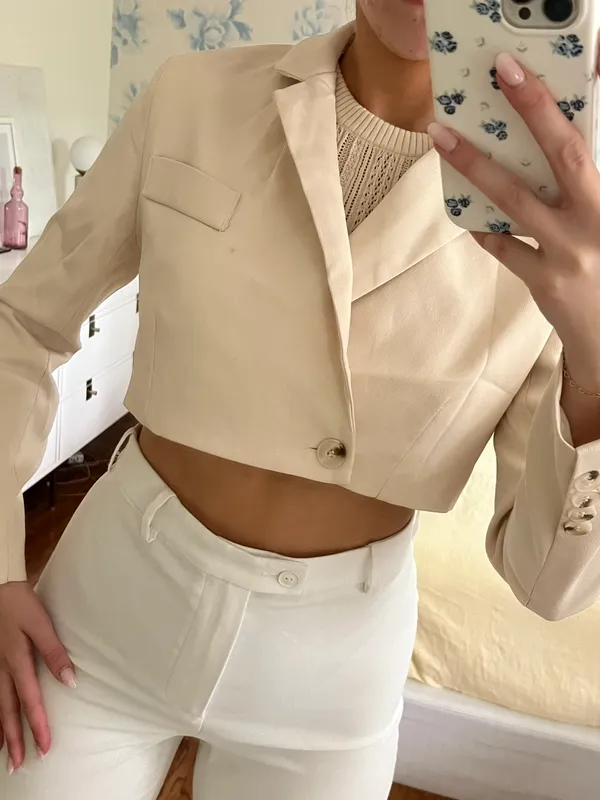 Peppermayo Cropped Blazer Cream - Image 2