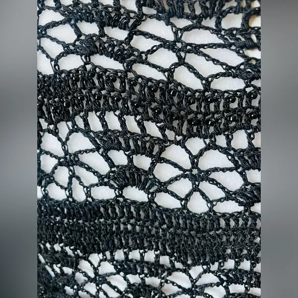 Laura Ashley Black Linen-Blend Crochet Knit Mesh Top - Image 5