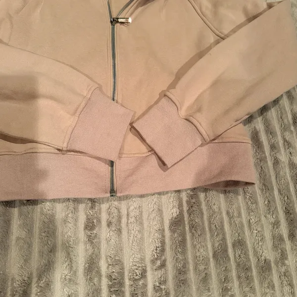 Trendy Queen Ecru/Sand Full Zip Cropped Fleece Hoodie Size L‎ - Image 5