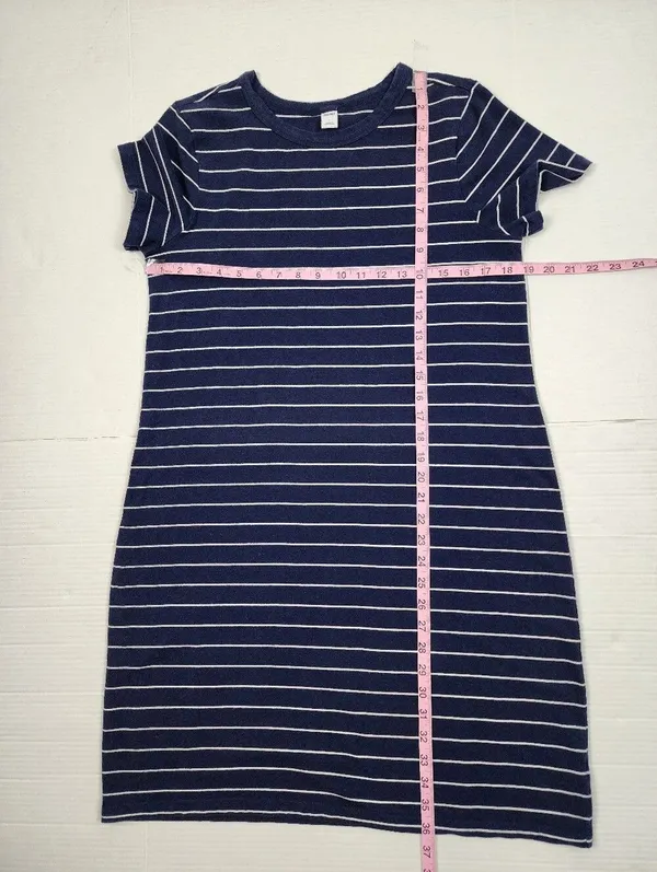 Old Navy Blue Striped Cotton Blend Dress L - Image 6