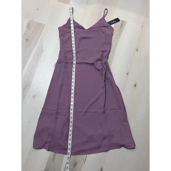 Lulus NWT Women Small Lavender Spaghetti Strap Side Slit Flare Mini Cami Dress - Image 7