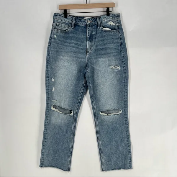 Vervet Super High Rise Beverly Slim‎ Straight Distressed Medium Wash Blue Jeans - Image 2