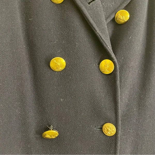 Vintage Navy Wool Pea Coat Red Lining Brass Stag Buttons Double Breasted - Image 8