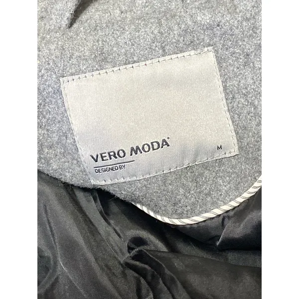 Vero Moda Black Gray Collar Wool Long Sleeve Longlin Trench Coat Jacket Size M - Image 4