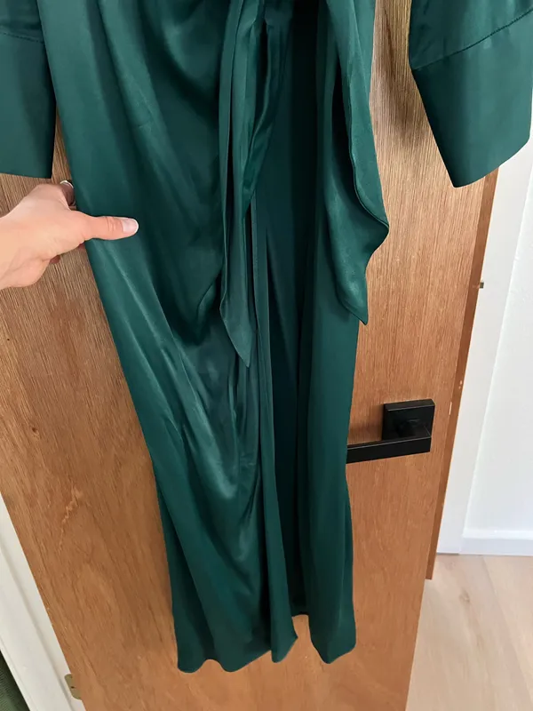 Zara forest teal green satin silky maxi tie dress - Image 8