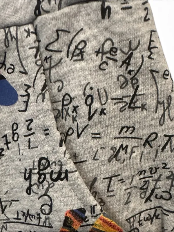 Med Easel Gray Joggers with Sock Monkeys & Math Equations - Image 5