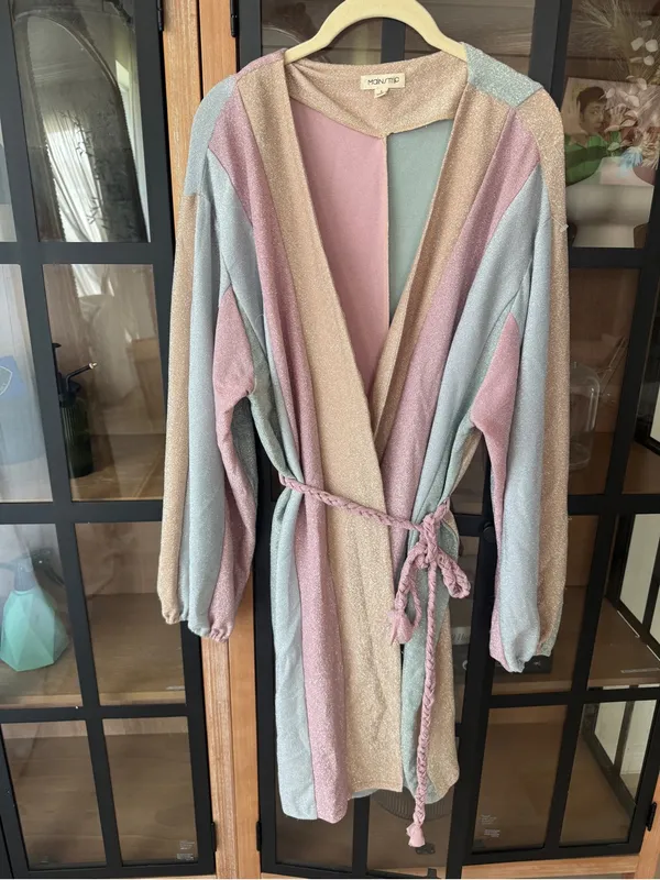 Main Strip Pastel rainbow wrap dress robe long sleeve shimmery glitter metallic QOS mini - Image 8