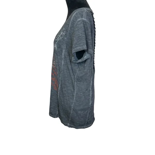 Harley Davidson Women's Size L Large Gray Grey Tee Slash Back Americana Moto - Image 3