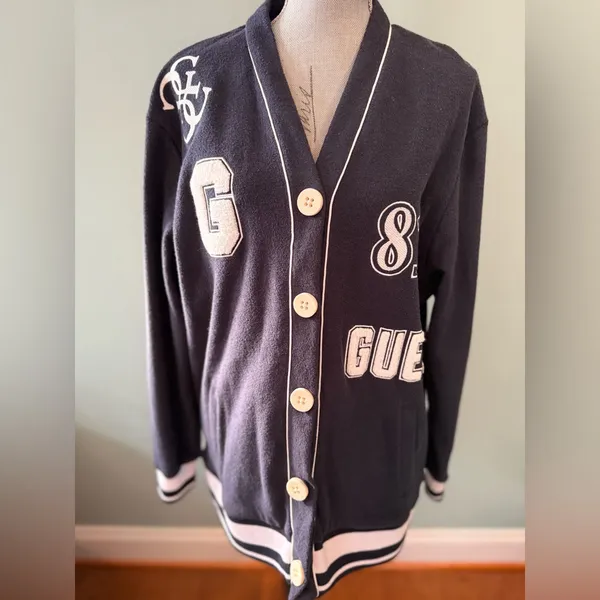 GUESS Blue Varsity Letter Cardigan Sweater - Image 2