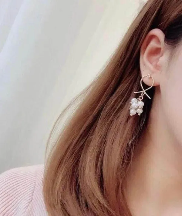White Pearl Dangle Drop Earrings for Women Gold - Image 4