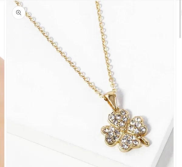 Stone Paved Mini Clover Pendant Necklace-Gold - Image 2