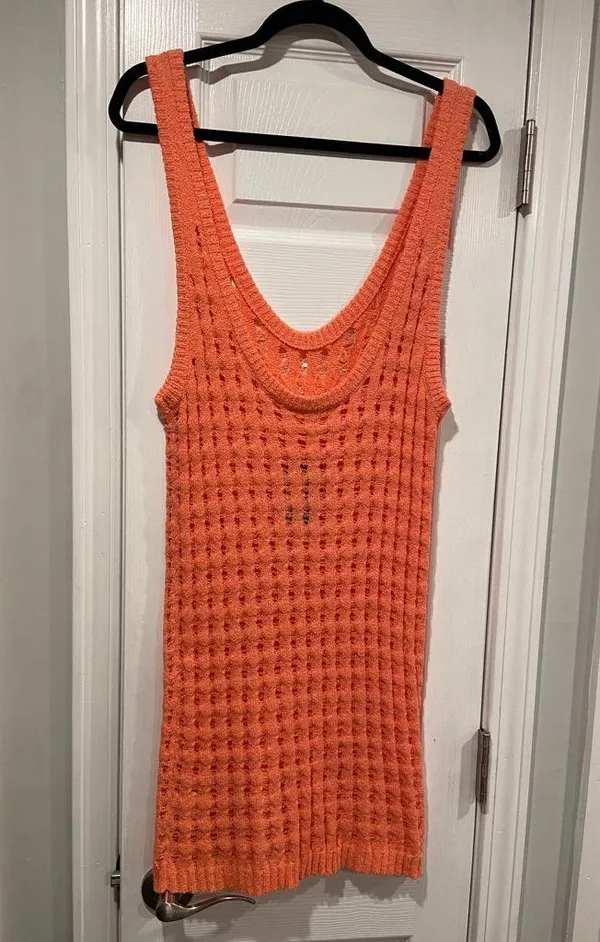 NWT Uncharted Threads Size L Coral Stretchy Knit Crochet Terry Cover Up Dress - Image 6