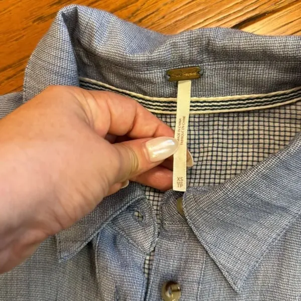 Free People Thats a Wrap Shirt in Chambray Combo Blue - Image 9
