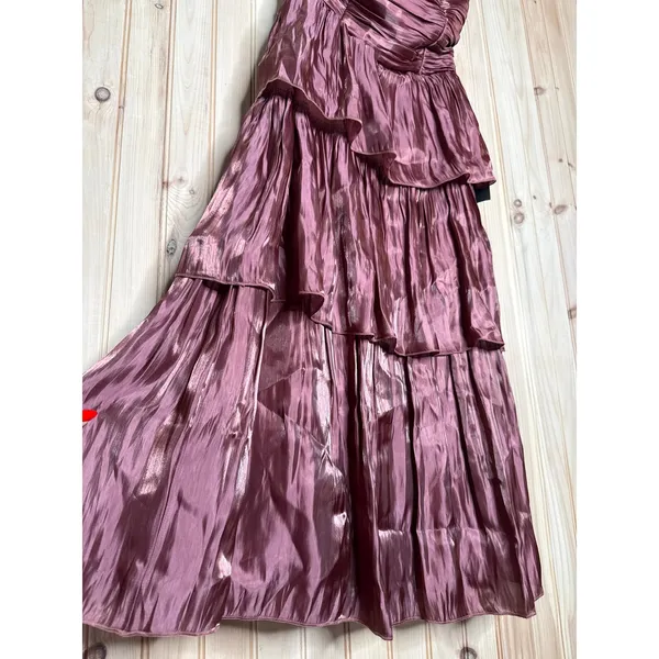 NWT Lulus Tennon Dusty Rose Plisse Tiered Midi Dress Party Cocktail Wedding Sz M - Image 5